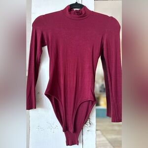 Velvet Torch Long Sleeve Open Back Bodysuit in Wine